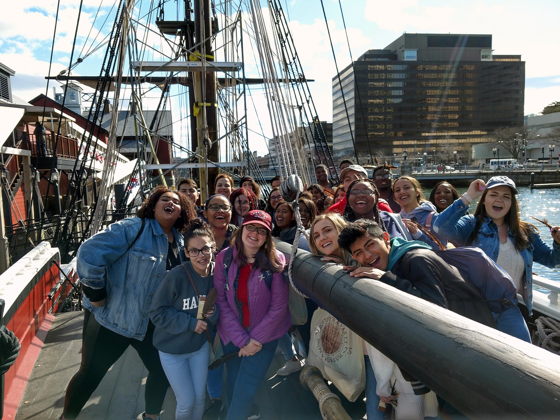 Student travel Boston harbor
